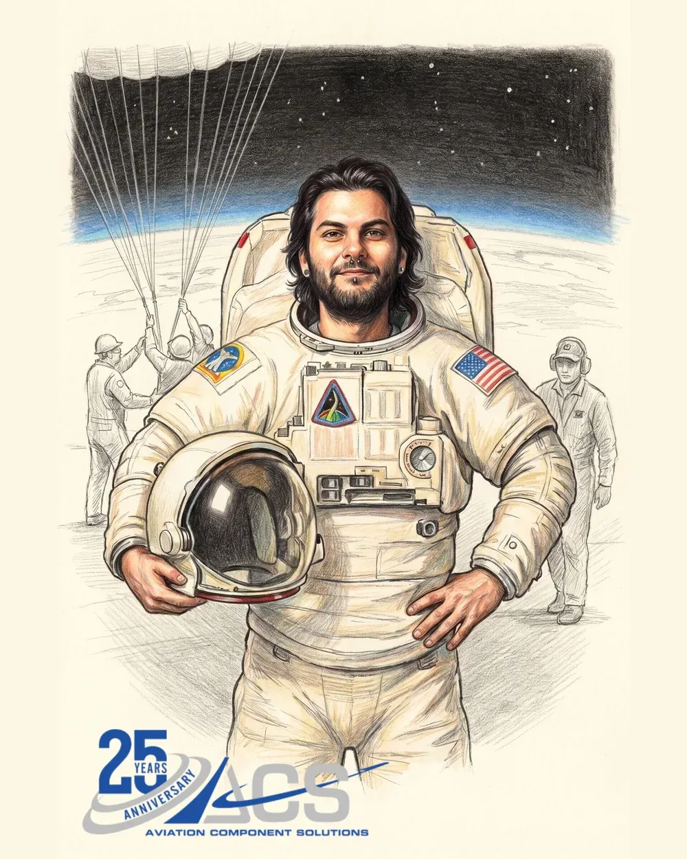 Branded AI Photo Booth output with a custom corporate logo lockup applied to an astronaut-themed portrait
