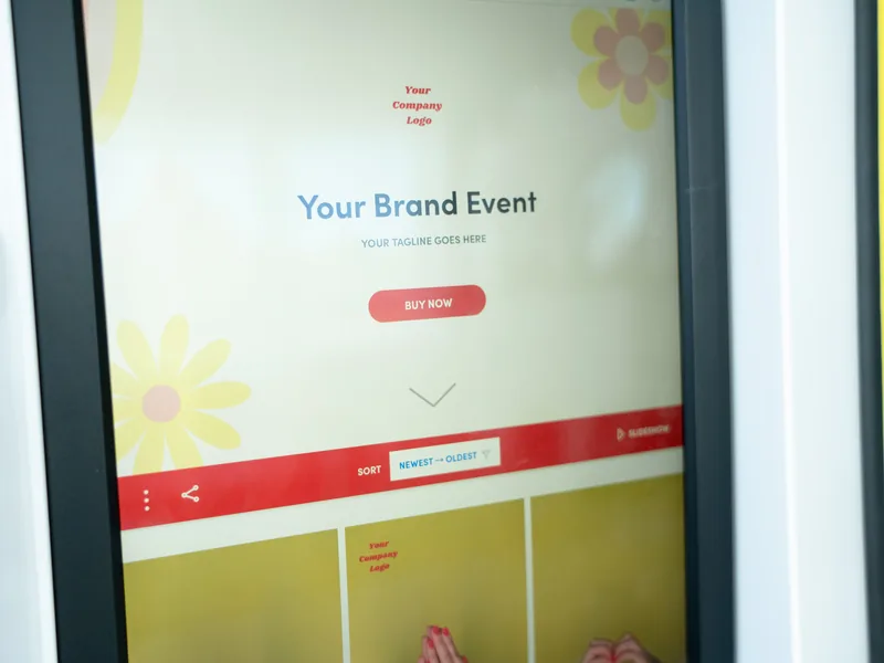 Branded AI Photo Booth digital sharing screen with a custom brand event share gallery