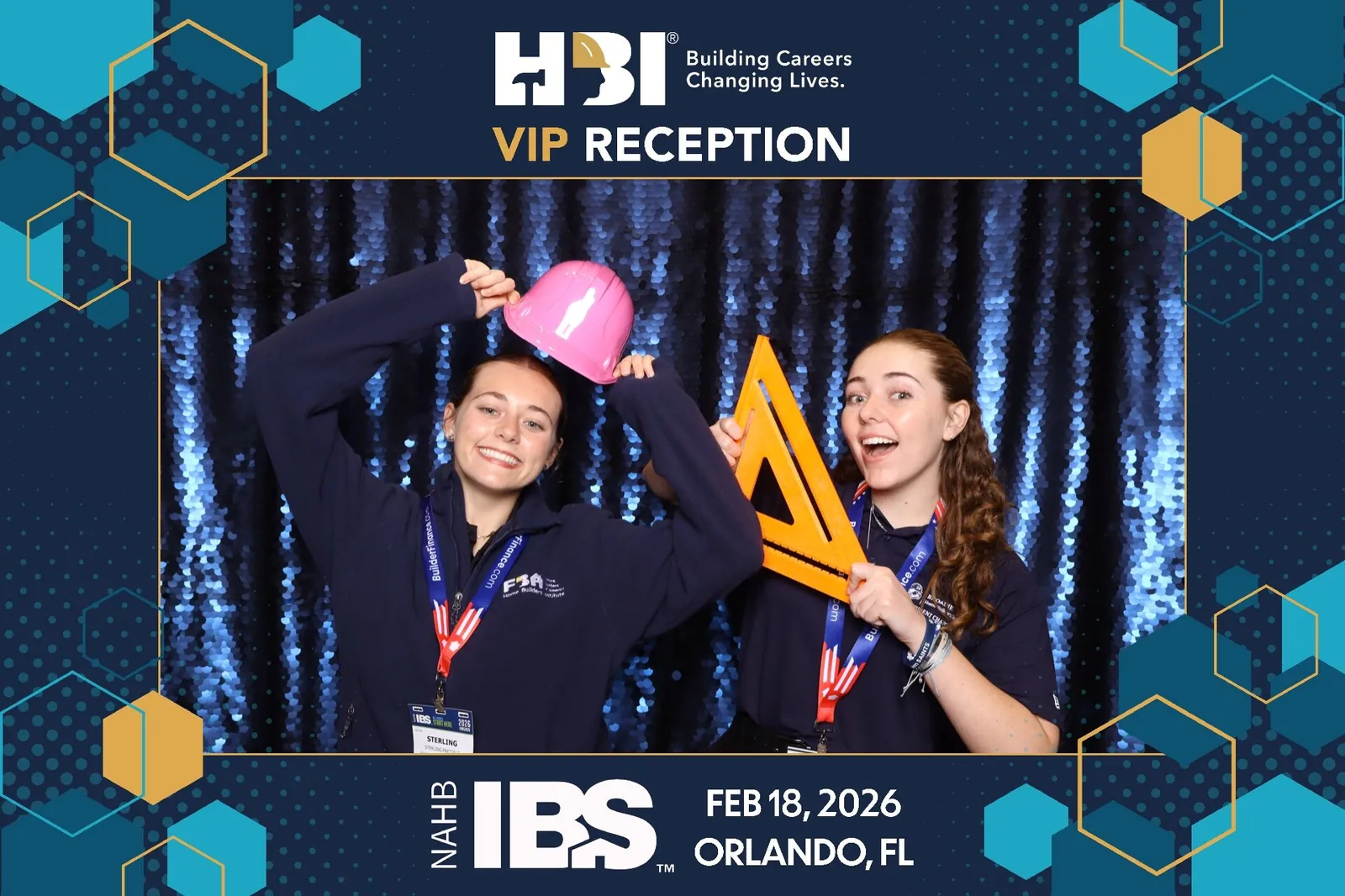 Branded VIP reception photo booth print with custom sponsor overlay at a corporate event in Orlando
