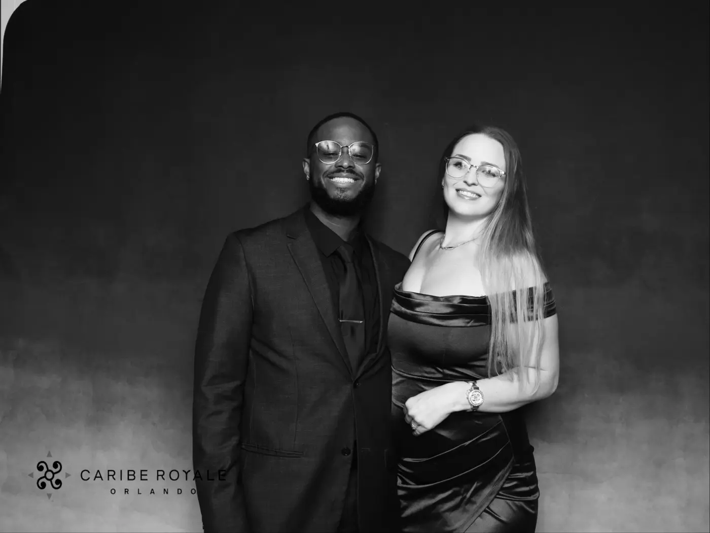 Holiday gala guests enjoying the Glam Booth at Caribe Royale Orlando