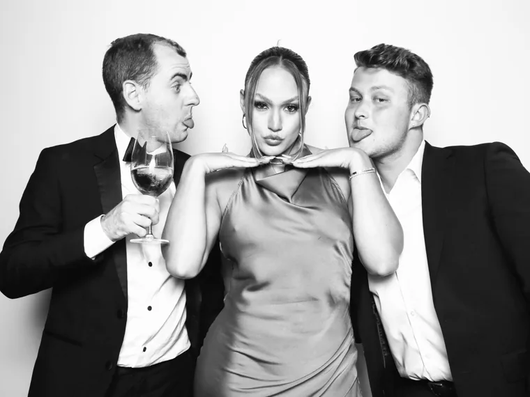 Black and white Glam Photo Booth wedding portrait in Orlando