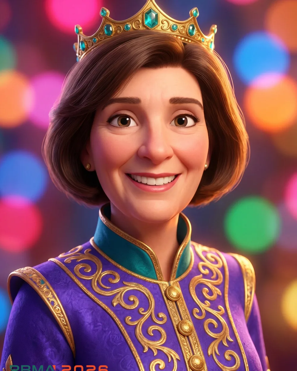 Example AI Photo Booth concept of a guest transformed into a vibrant animated-style royal portrait